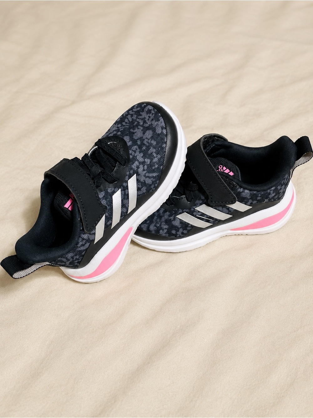 adidas Kids Black & Pink Patterned Slip-On Sneakers